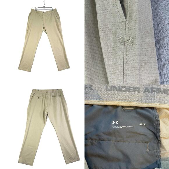Under Armour UA Golf Pants Mens Size 40x32 Khaki Flat Front Performance - Picture 1 of 7